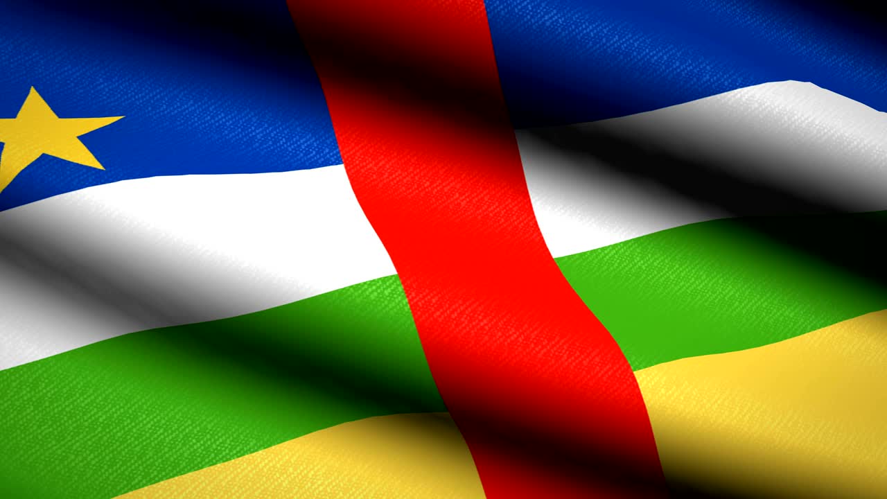 Central African Republic Flag Waving Textile Textured Background. Seamless Loop Animation. Full Screen. Slow motion. 4K Video