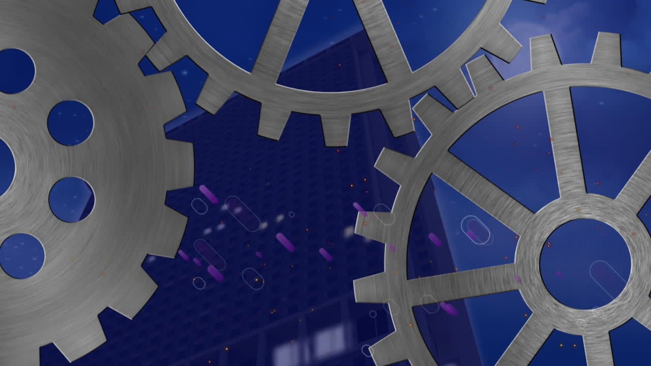 animación de engranajes y caminos de luces púrpuras