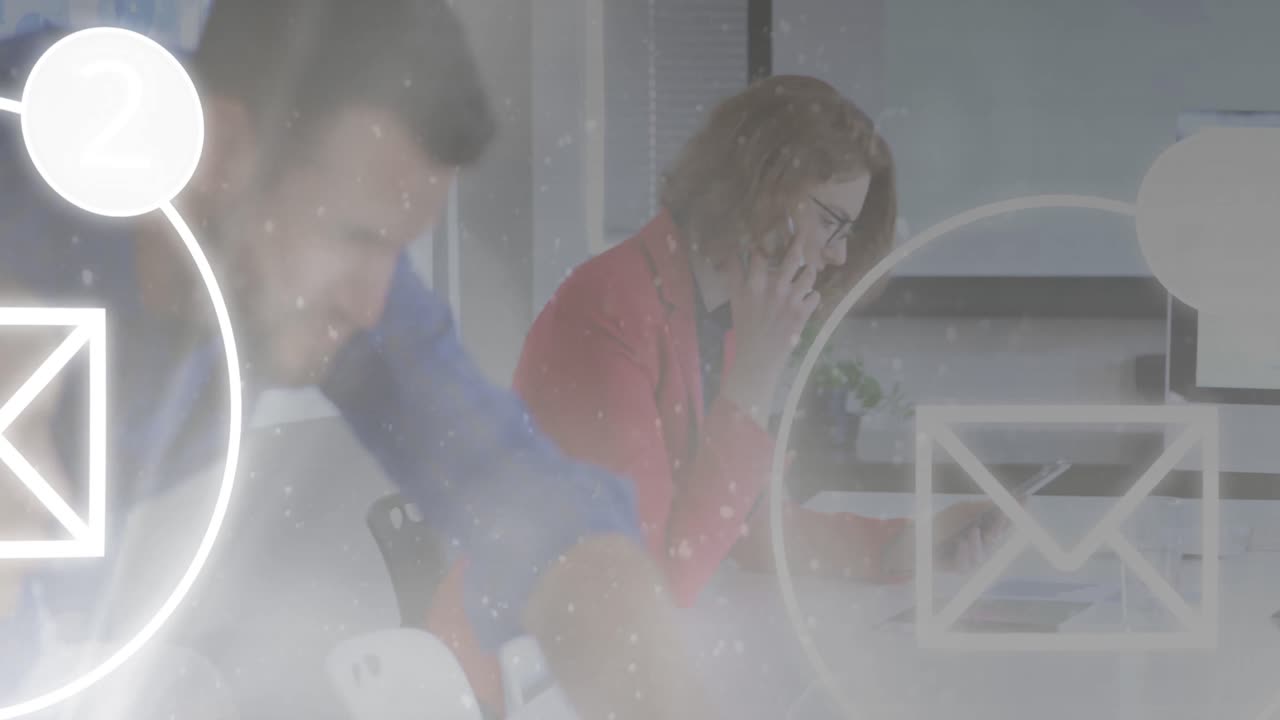 사무실에 있는 백인 사업가들에 대한 봉투의 애니메이션