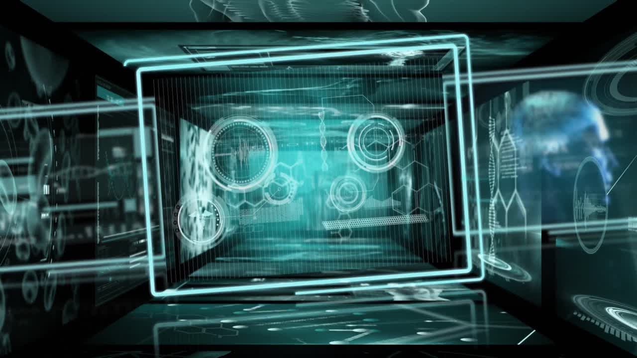 스크린에서 dna 가닥 회전과 의료 데이터 처리의 애니메이션