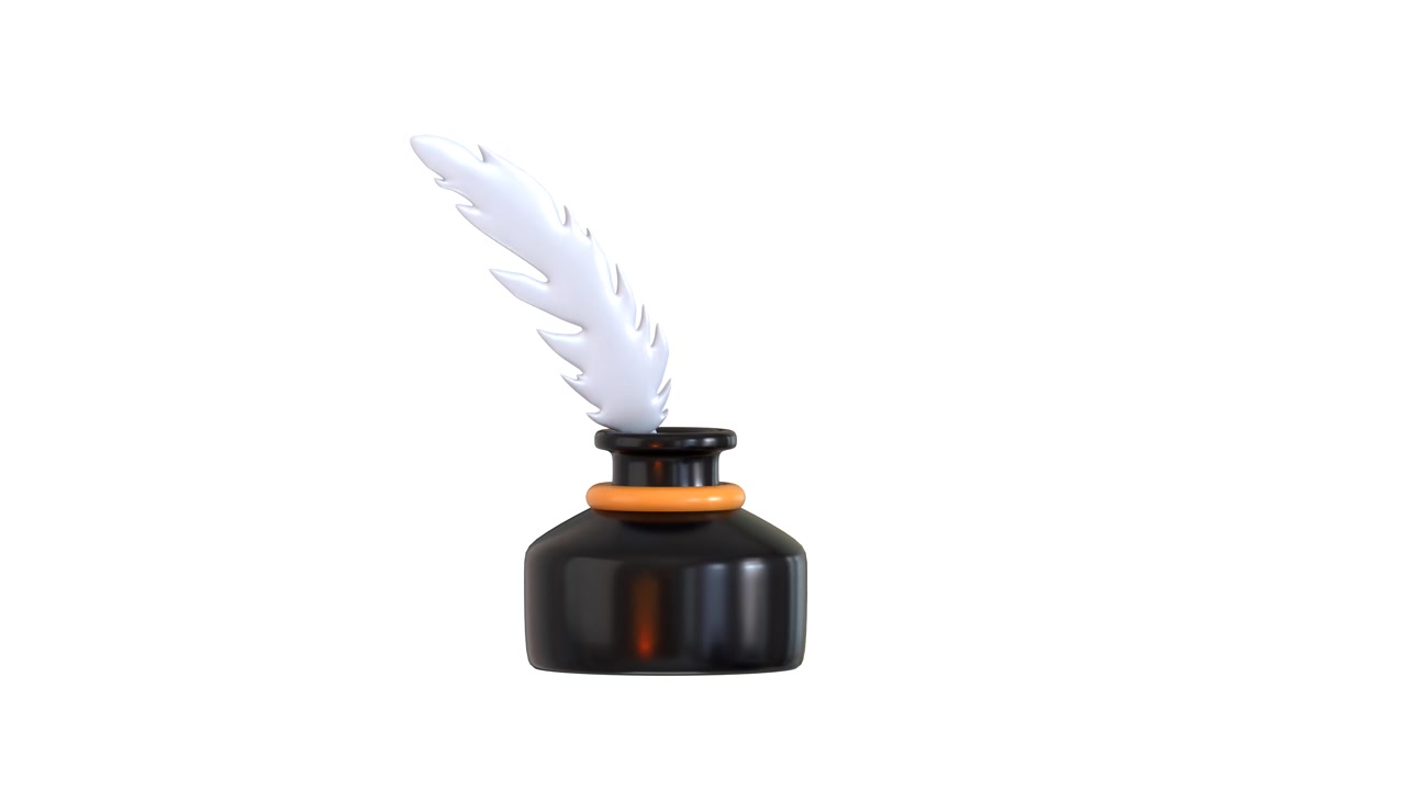3D Animation of a Quill Pen Resting in an Inkwell