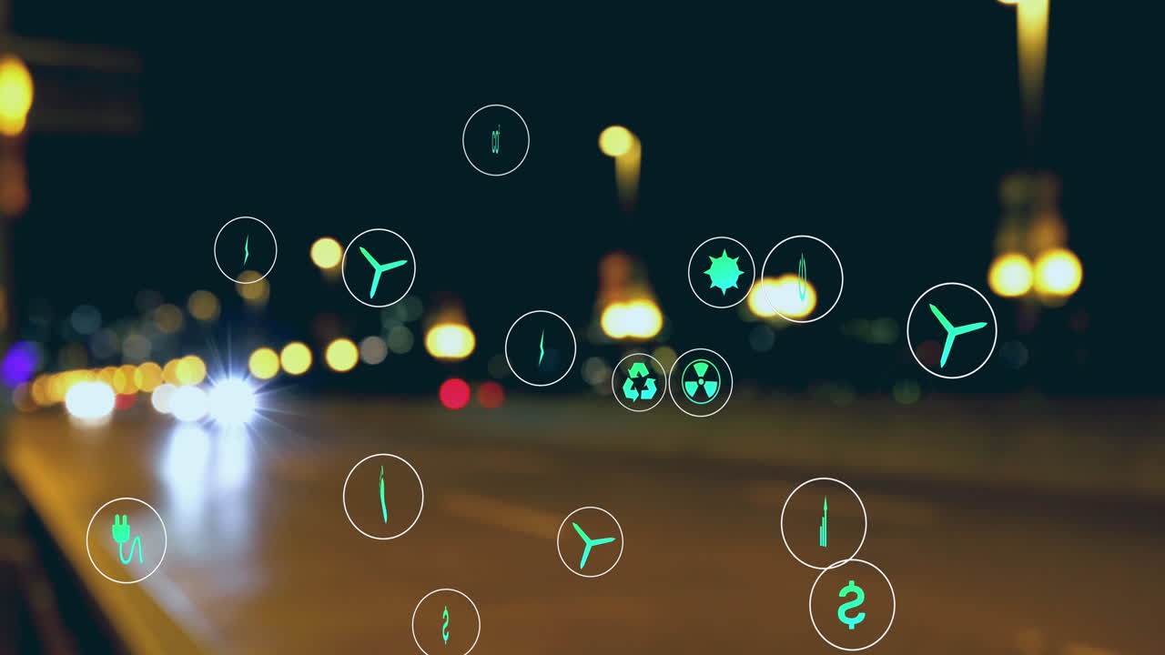 animación de iconos digitales sobre fcars en la carretera