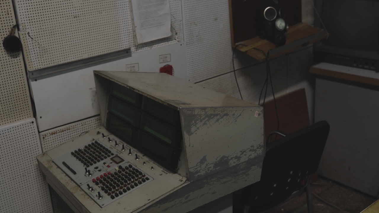 Control Console With Indicators And Buttons At Chernobyl Nuclear Power Plant. - handheld shot