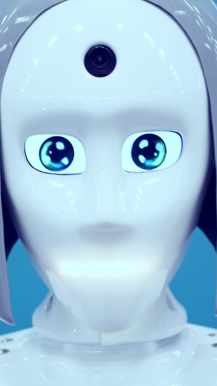 Futuristic humanoid robot with expressive eyes and sleek design, showcasing advanced technology and innovation in artificial intelligence and robotics