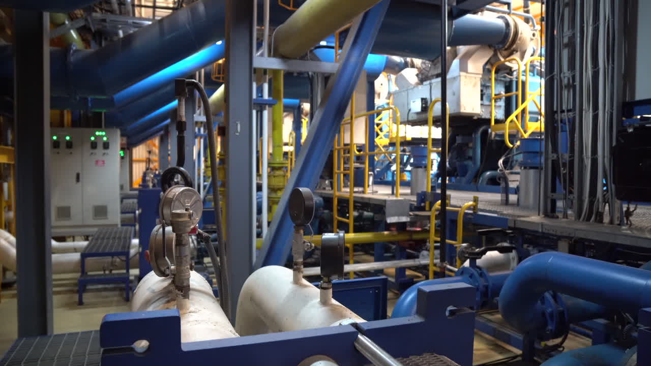 gas station with pipes with indicators. Industrial interior