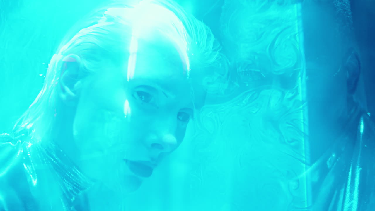 Alien Couple in Blue Neon Light
