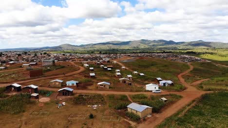 rural farmland and huts in malawi, africa, drone view