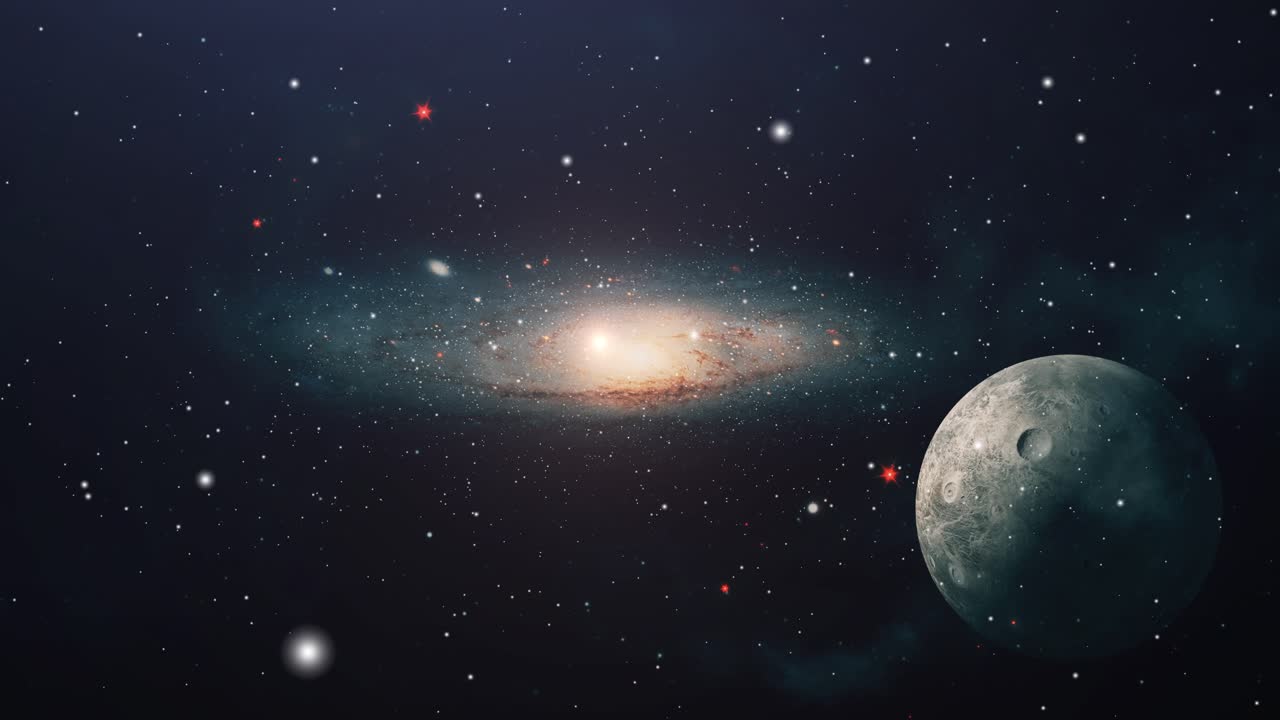 우주, 떠다니는 은하 배경을 가진 행성