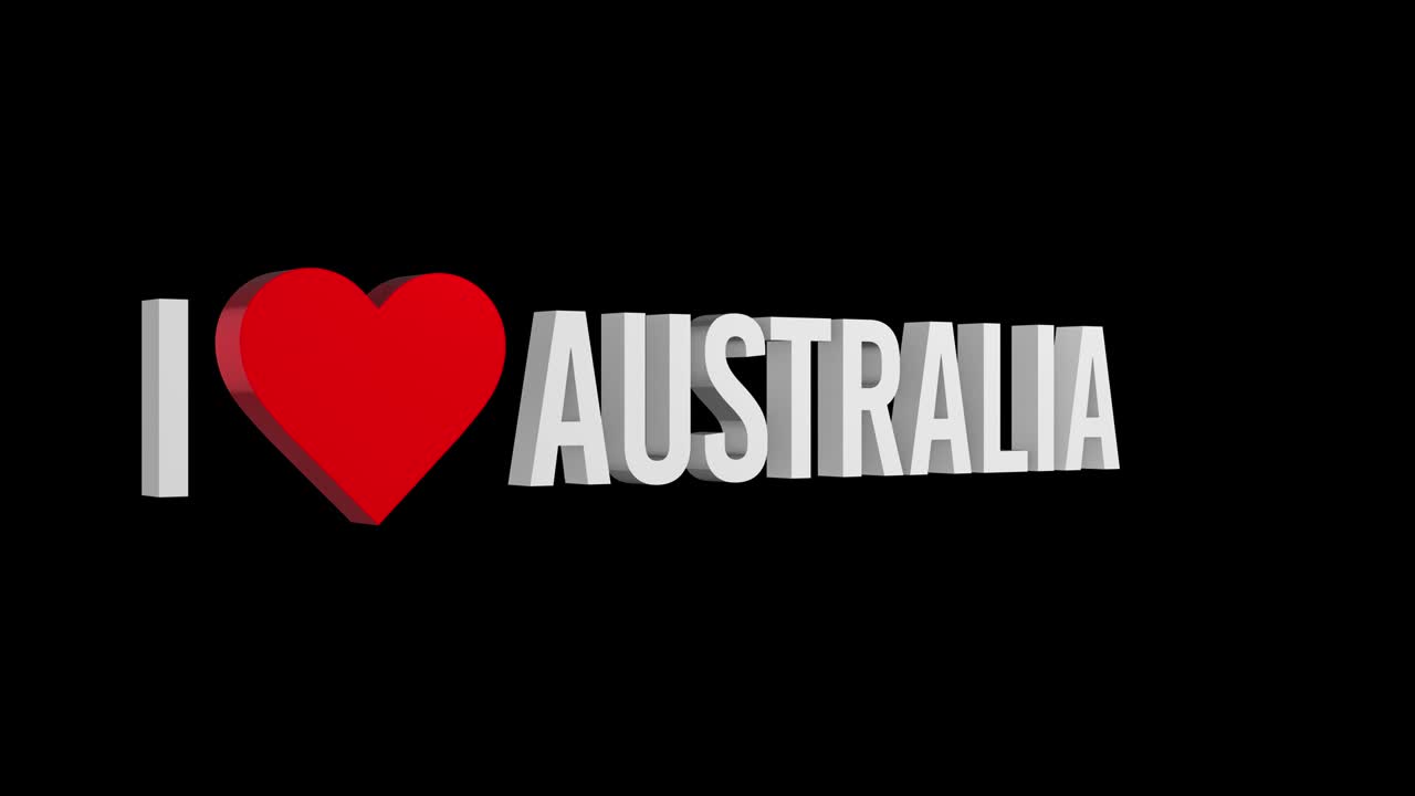 """나는 오스트레일리아를 사랑한다: 텍스트와 심장 3d: 알파 채널"""