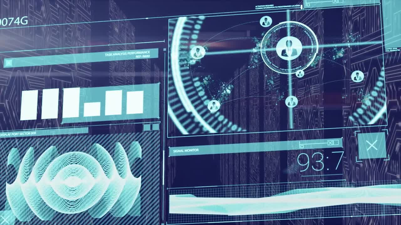 Animation of data processing on blue background