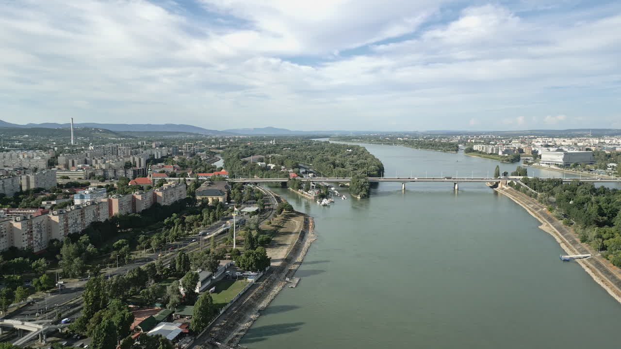 Budapest from Above: The Arpad Bridge and Danube's Embrace