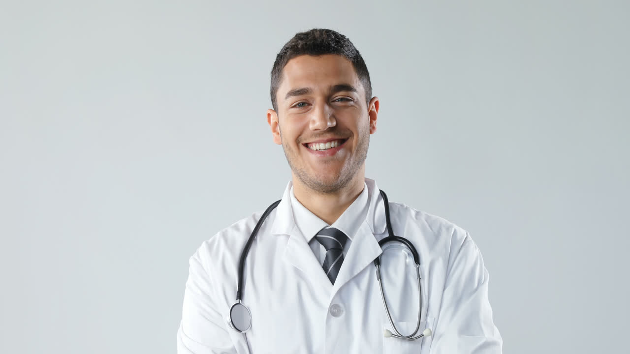 Medico sorridente in piedi con le braccia incrociate 4K 4k