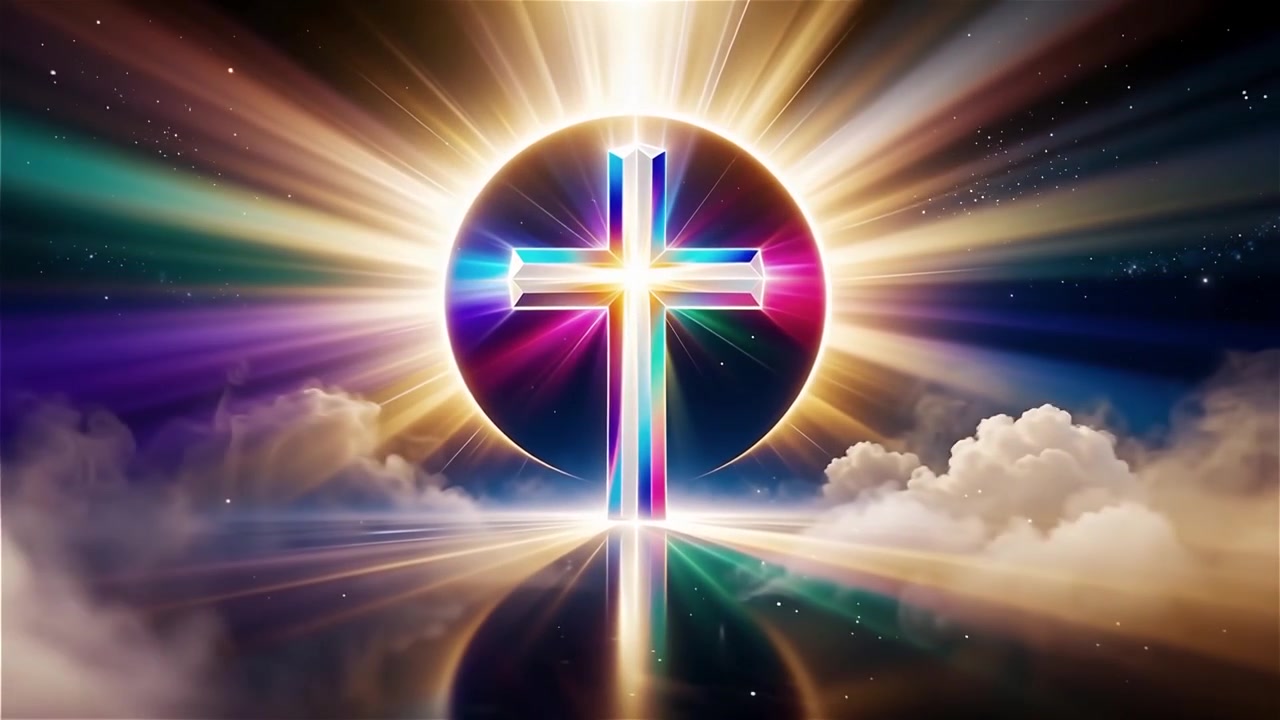 Croce Cristiana Luce Celestiale Sfondo per il Culto.