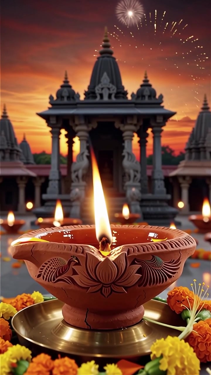 Diwali Festival Background with Lanterns and Traditional Diyas Decorations