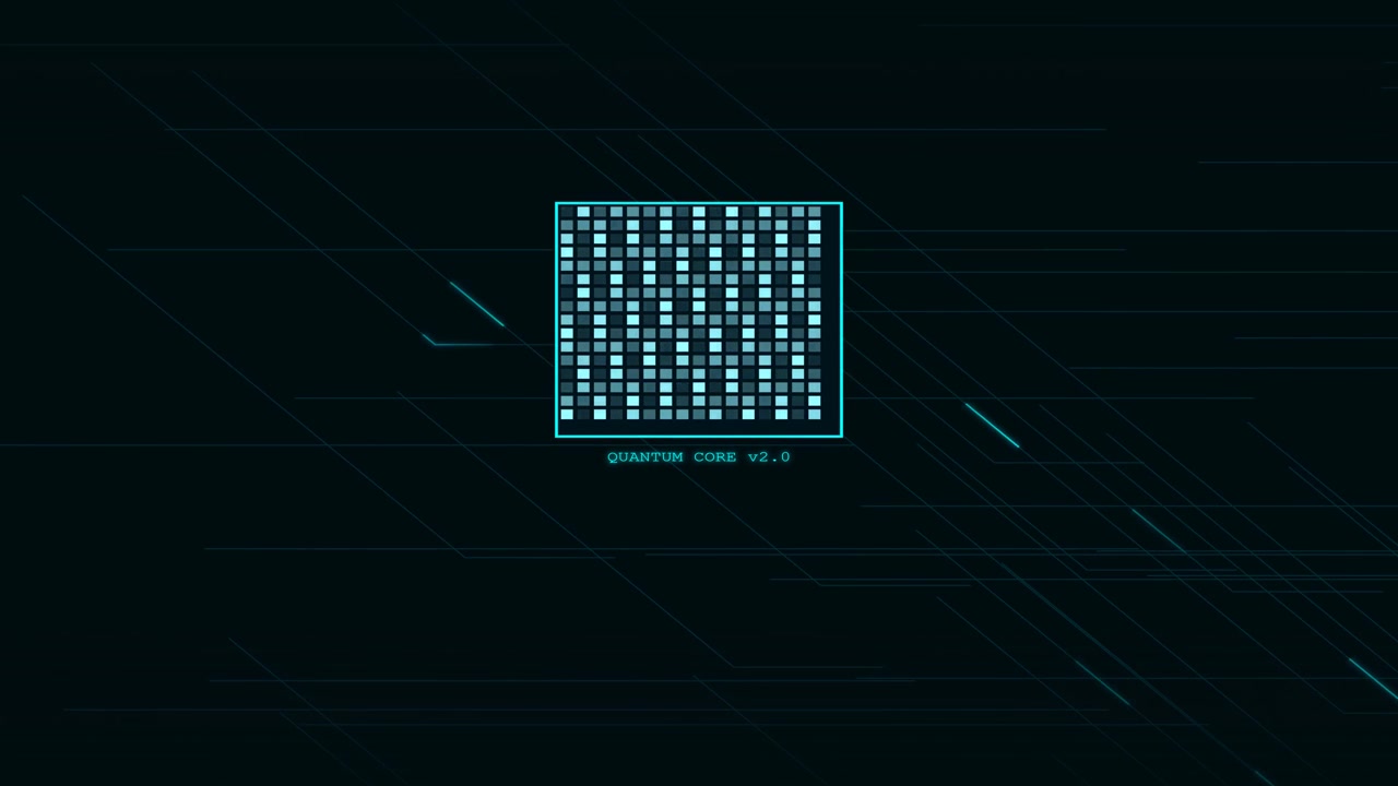 Digital Quantum Core Interface with Animated Data Grid