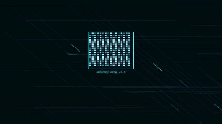 Digital Quantum Core Interface with Animated Data Grid