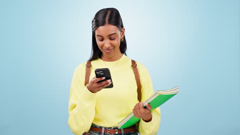 Woman,-student-or-phone-for-online-education