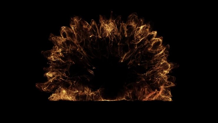 Expanding Fire Ring Explosion on Black Background