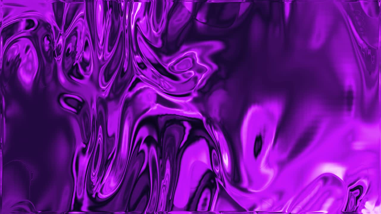Animation 2D abstraite d'une surface liquide, satinée, métallique et violette en déformation, en mouvement et en transformation.