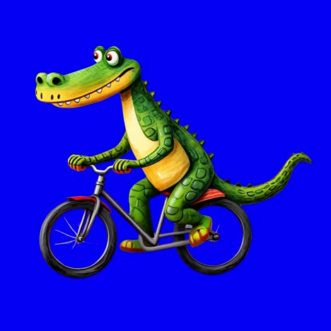 Cartoon crocodile riding bicycle animation, transparent 4K video, green screen