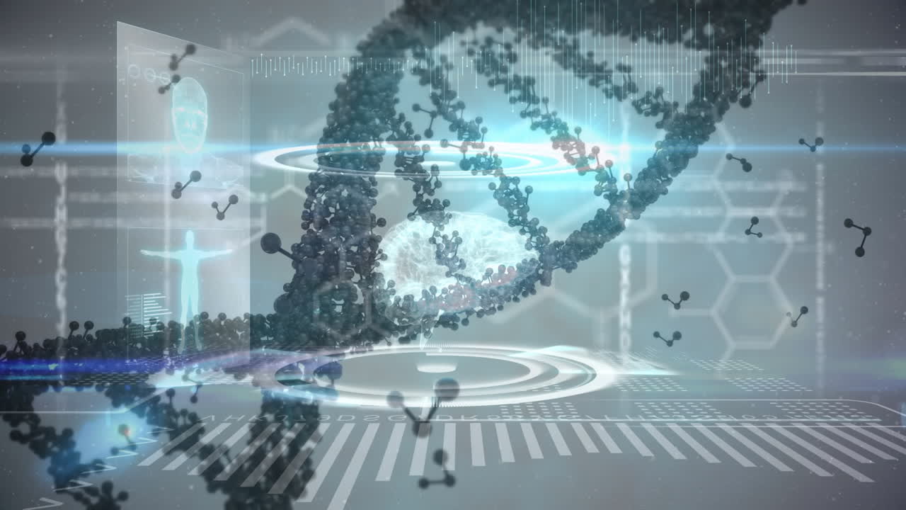 회전하는 3차원 dna 가닥의 애니메이션, 인터페이스에 빛과 데이터 처리