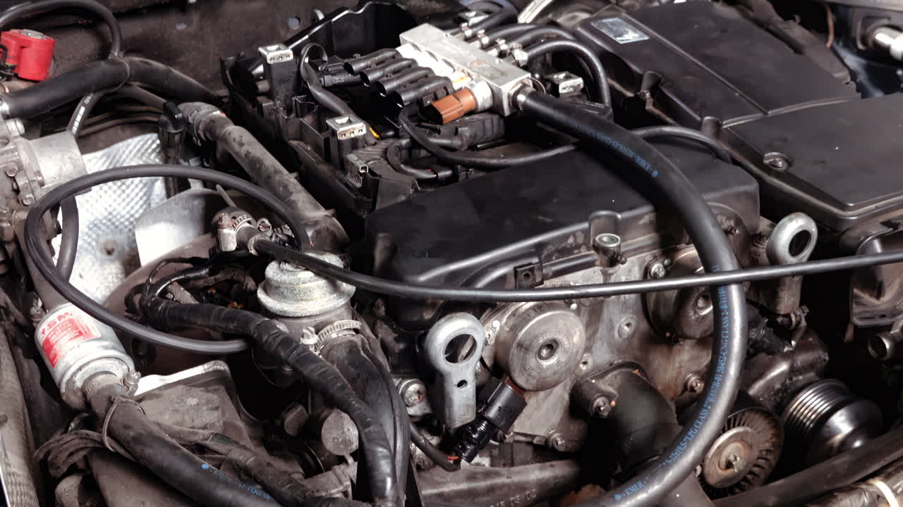 Close up of the engine bay of a car