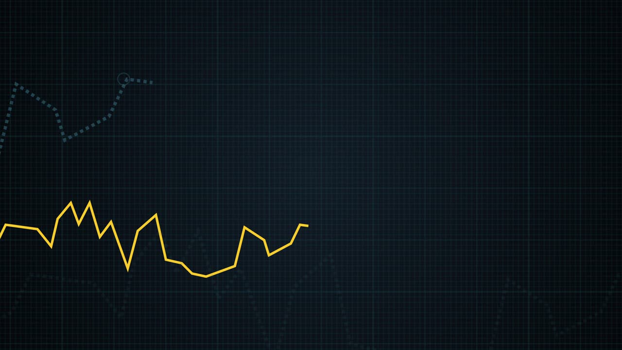 gráfico de gráfico de línea creciente - animación de concepto de competencia de desarrollo de negocios. gráficos de estilo hi tech con cuadrícula. movimiento de la cámara con profundidad de campo