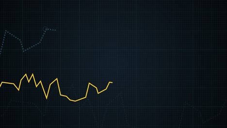 gráfico de gráfico de línea creciente - animación de concepto de competencia de desarrollo de negocios. gráficos de estilo hi tech con cuadrícula. movimiento de la cámara con profundidad de campo