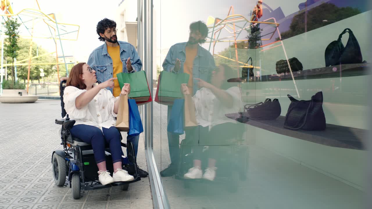 Couple shopping with a woman in a wheelchair