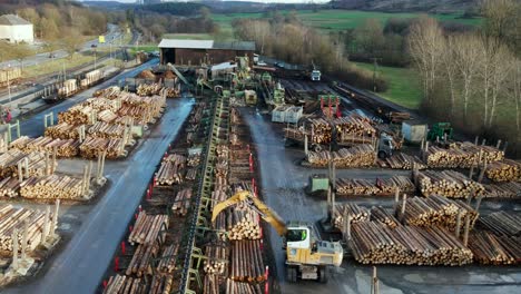 modern lumber industry in motion: an aerial view of log processing at a sawmill in germany