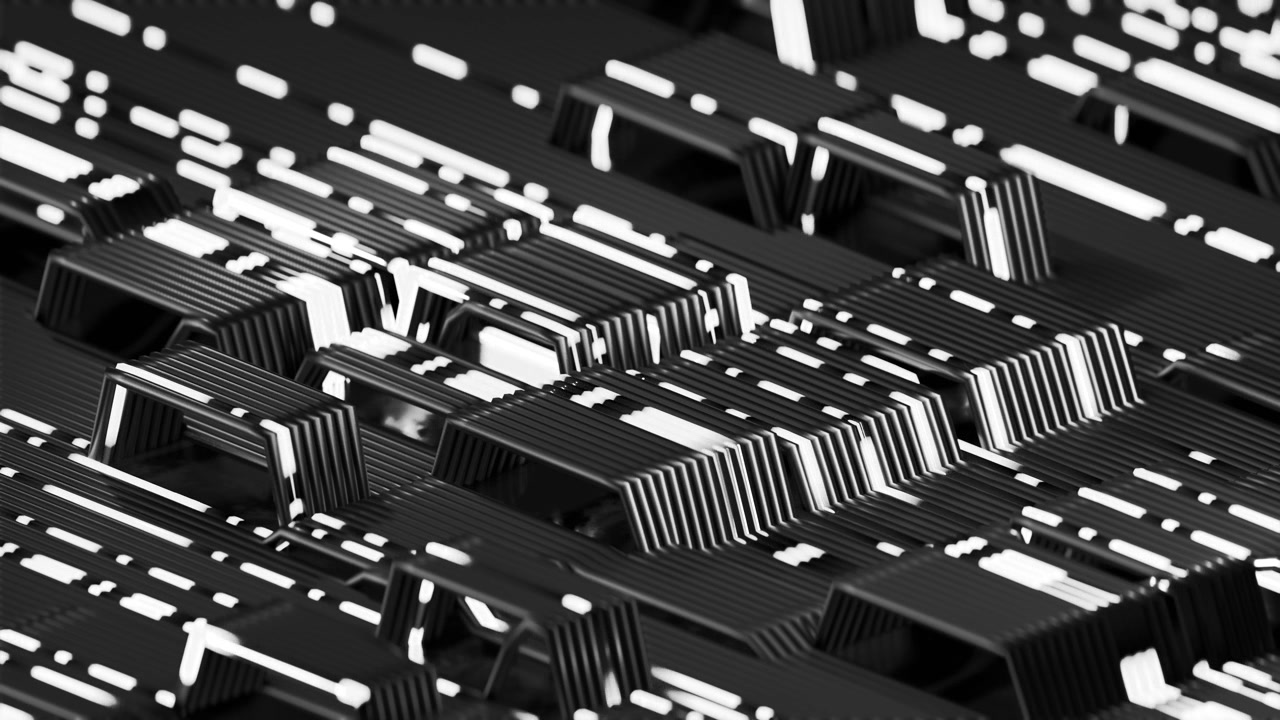 Abstract Futuristic Monochrome 3D Geometric Pattern with Glowing Lines