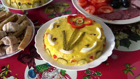 assorted romanian traditional boeuf salad, delicious food for holidays in romania