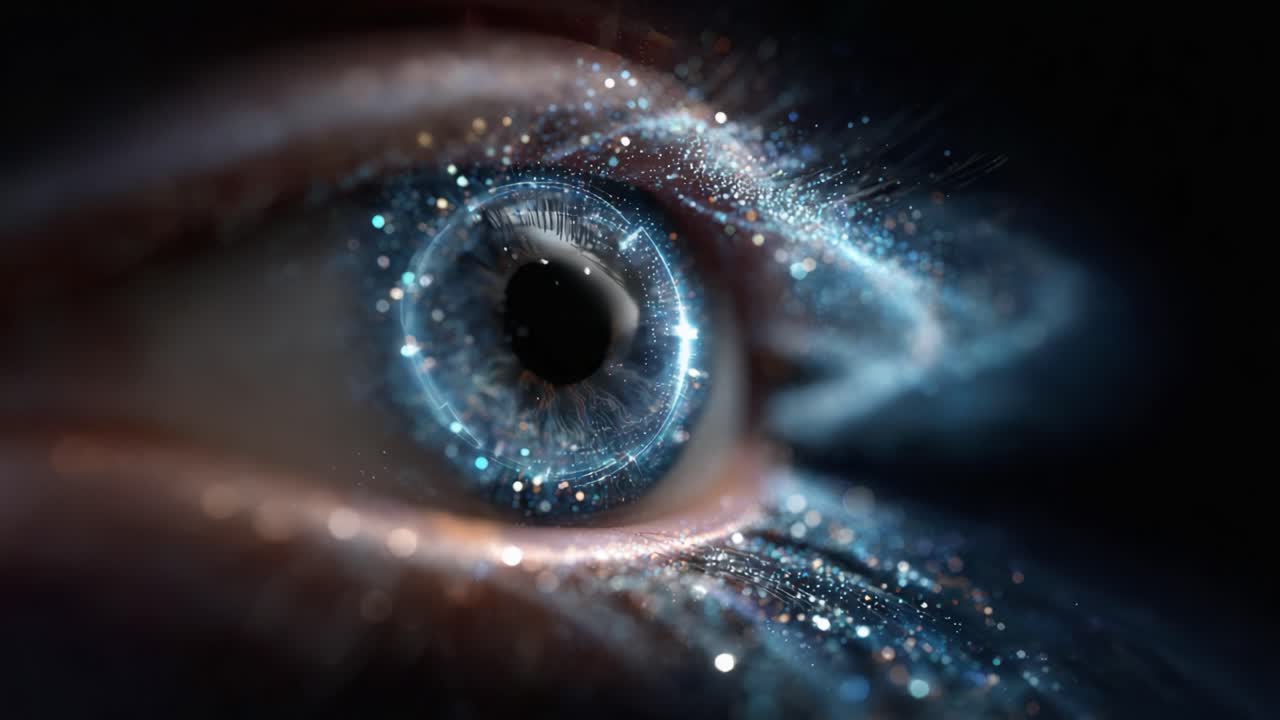 A Close-Up of a Cosmic Eye Infused with Sparkling Stardust, Revealing an Ethereal Connection Between Human Perception and the Vastness of the Universe
