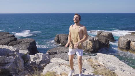 exercising by the sea.