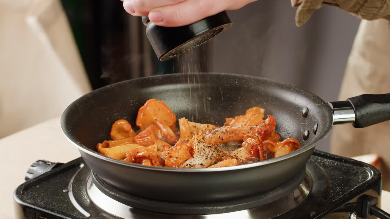 Cooking and Seasoning Mushrooms in a Pan