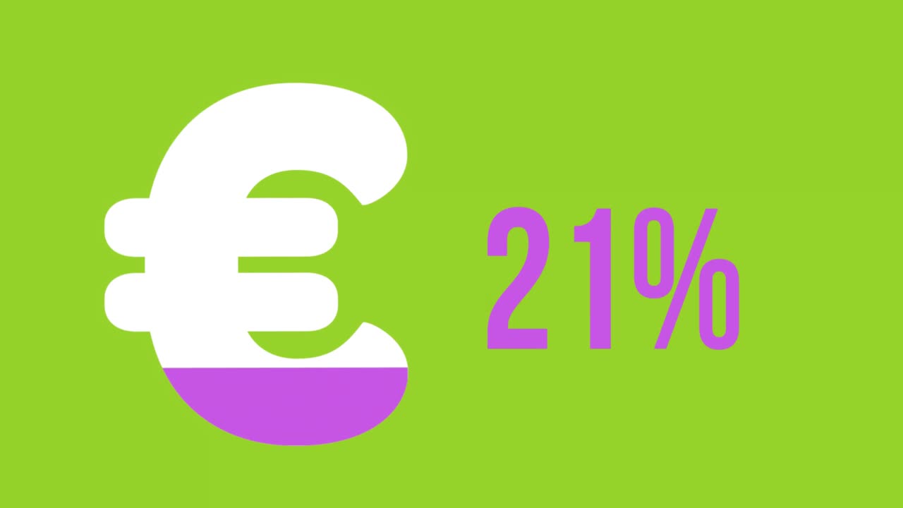 Euro-symbol og stigende procentdel i lyserød 4k