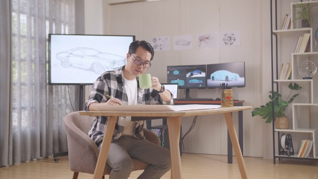 Car Designer Working at Home