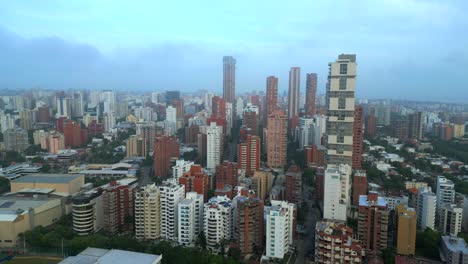 aerial view barranquilla downtown skyscrapers buildings. alto prado. dolly forward. mourning.