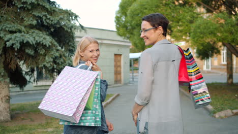Women Shopping in a City Park