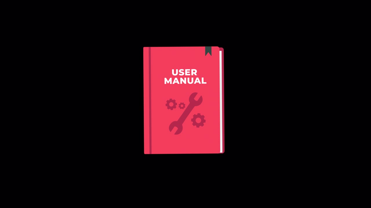 Manuale utente animato con icona di chiave inglese e ingranaggi.