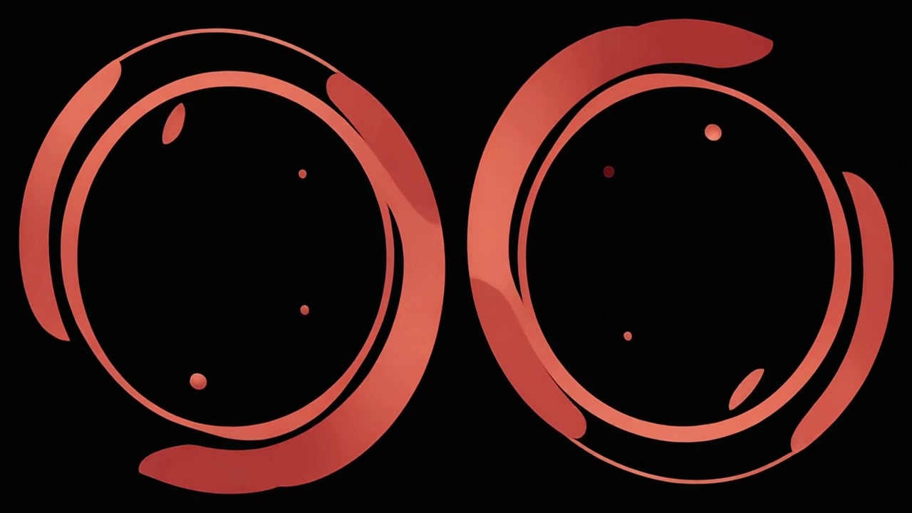 Abstracte Animatie van Rode Cirkelvormige Vormen Draaiend op Zwarte Achtergrond