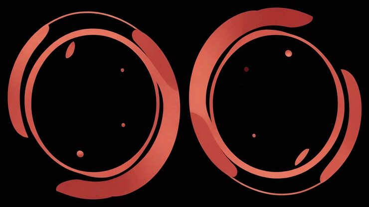 Abstract Animation of Red Circular Shapes Rotating on Black Background