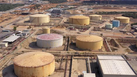 aerial view of a large industrial storage tank farm