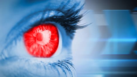 formas abstractas contra un primer plano de un ojo de color azul femenino contra un fondo blanco