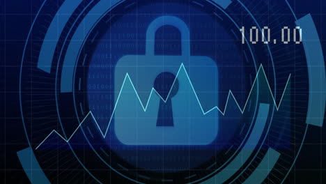 Animation-of-diagram-and-data-processing-over-padlock