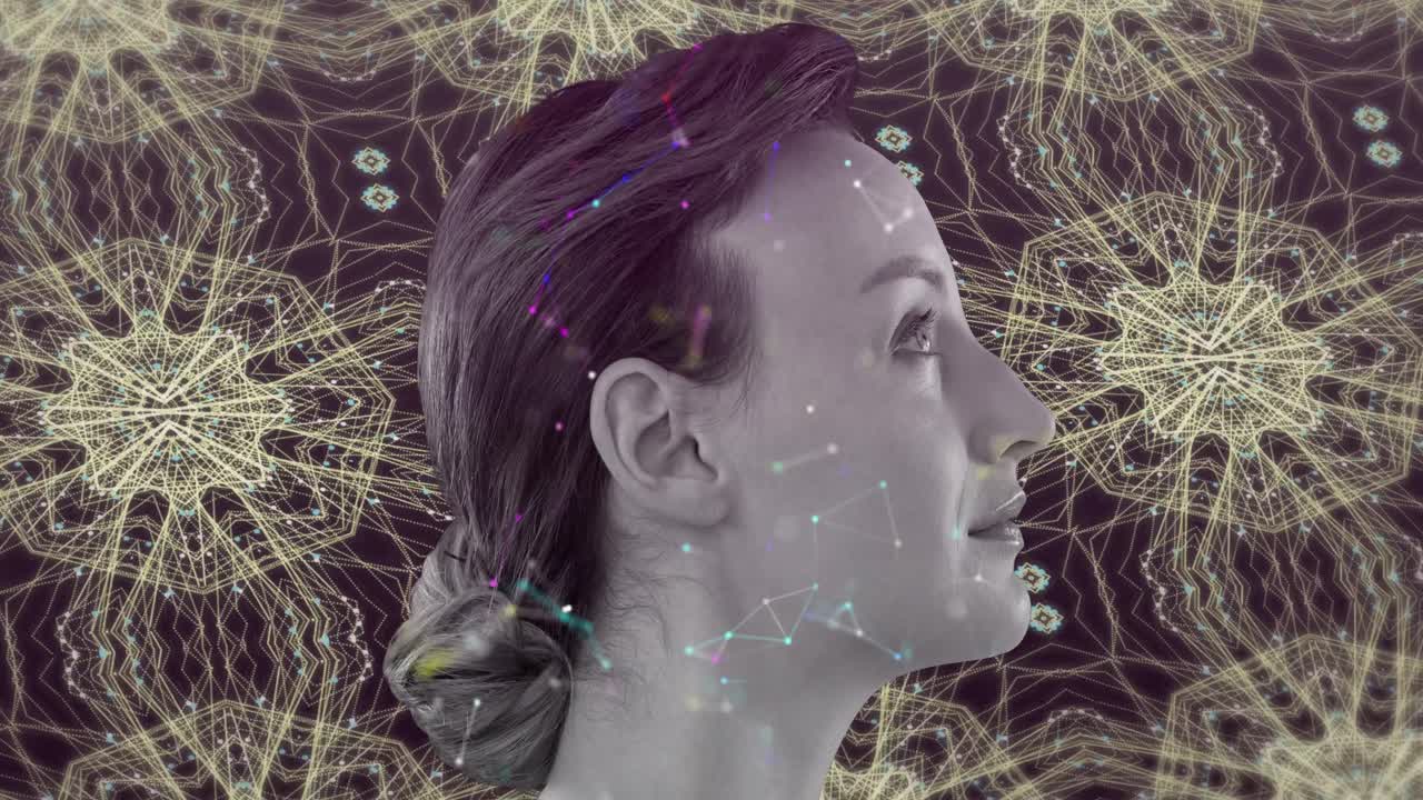 сеть связей над женщиной на фоне гипнотического движения