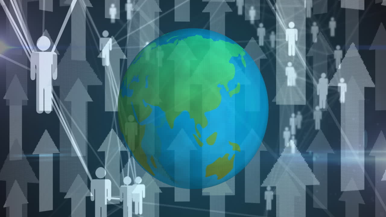 animación del globo girando con iconos humanos con flechas apuntando hacia arriba