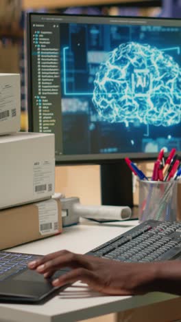 vertical video employee uses ai brain automation to scan airway bill details on tags