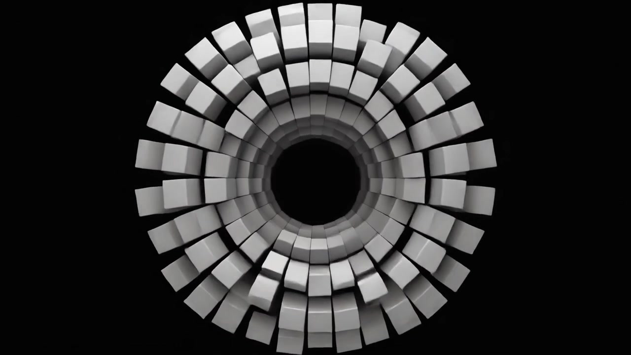 Abstract 3D Animation of Rotating Geometric Cubes in a Circular Pattern