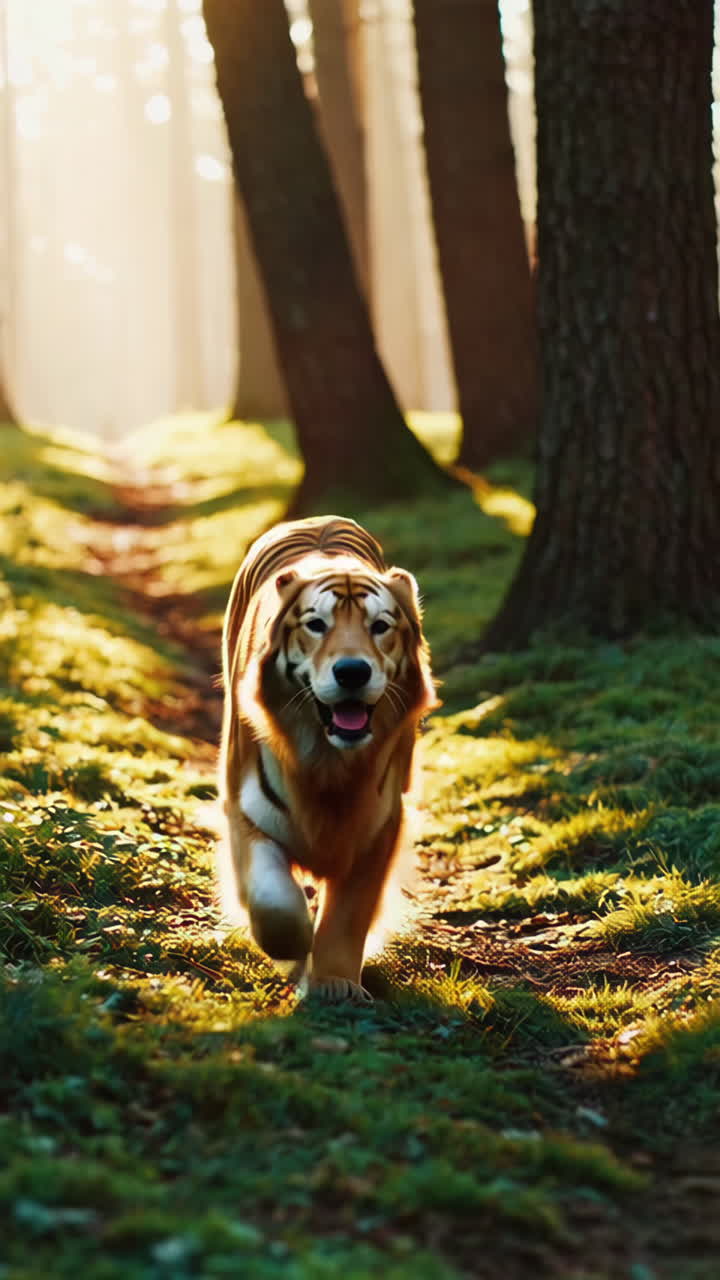 Tiger Dog in a Forest at Golden Hour